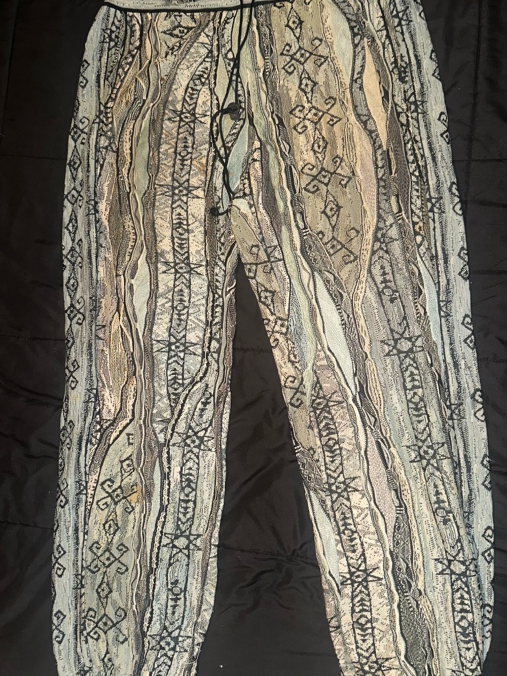 Coogi Knit Patterned Drawstring Pants - Black & Cream
